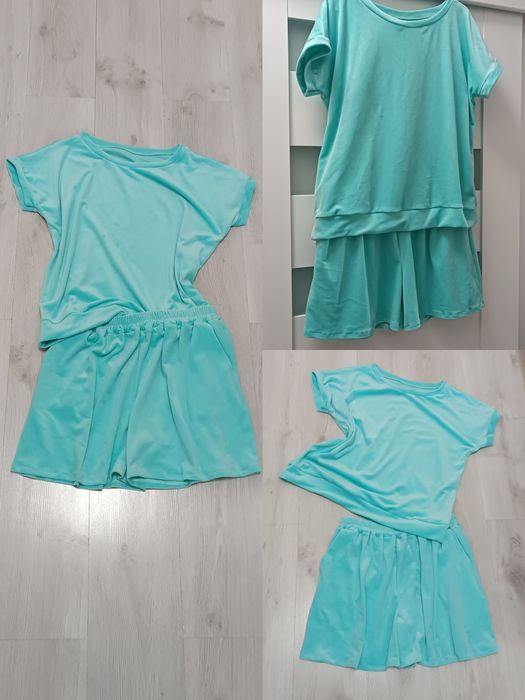 Dres uni na S M L xl komplet welur na lato krótki lazur pastelowy
