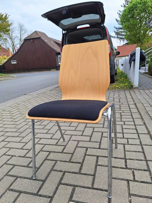 Krzesła ze sklejki giętej z tapicerowanym siedziskiem - 6 szt