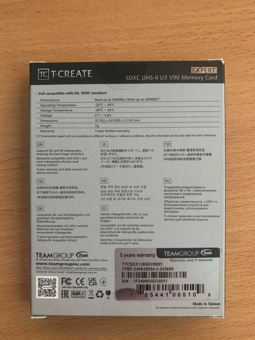 Карти пам'яті Team T-CREATE Expert SDXC UHS-II U3 V90, 128 Гб, НОВІ