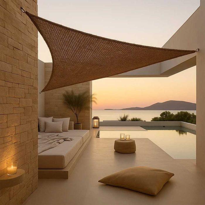 Toldo fibra de coco 6x6x6M - Vela de sombra 100 % Natural