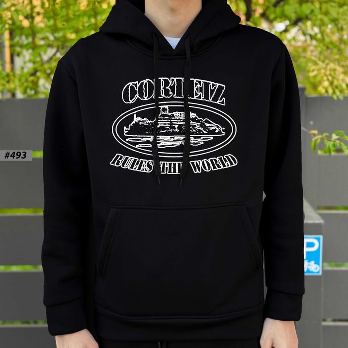 Черное Худи Corteiz x Supreme — Толстовка Кортез Большой Принт Суприм Колоборация — XS S M L XL
