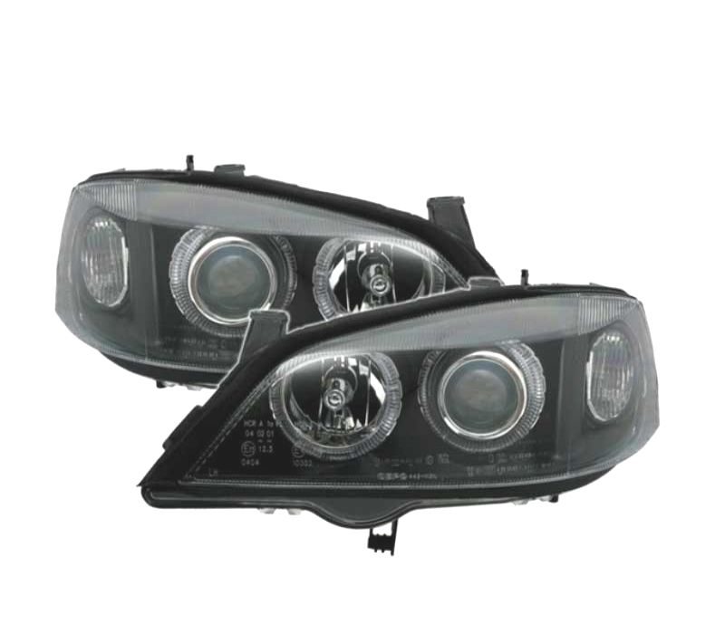 FARÓIS FRONTAIS ANGEL EYES OPEL ASTRA G FUNDO PRETO H7-H7