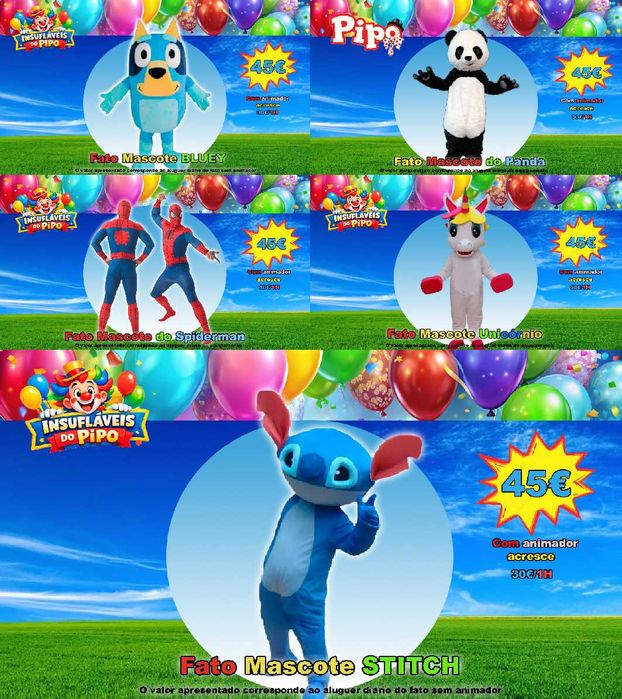 Alugo Insuflável, trampolim e mascotes *Spiderman*Sitch*Bluey*Panda*