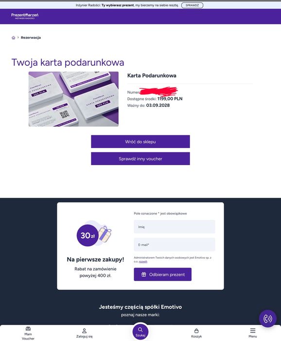Karta podarunkowa PREZENT MARZEŃ 1199 ZŁ