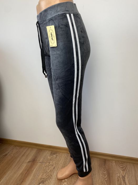 Dresy welurowe z lampasami S/M szare welur dres