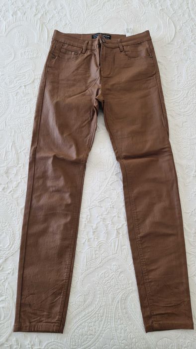 Calças castanhas Stradivarius, tamanho 38, skinny