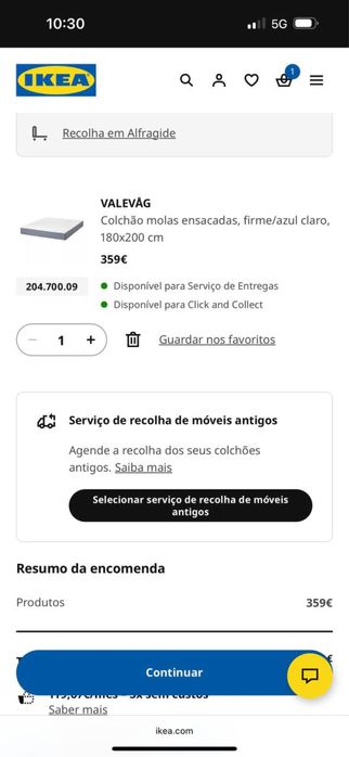 Colchão 180x200 cm – ótimo estado (apenas pequena marca)