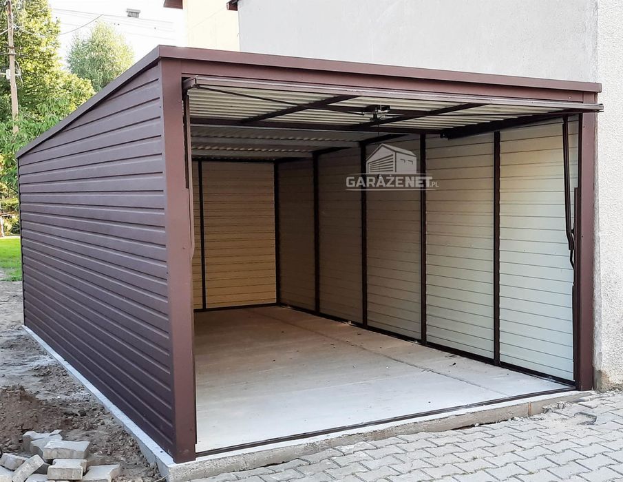 GARAŻ BLASZANY 3m x 6m Poziom - Spad Tył - Brama Uchylna 3x6 GB248