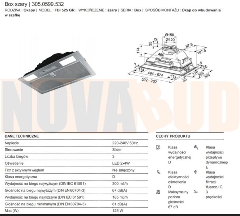 Okap Franke model 525 GR