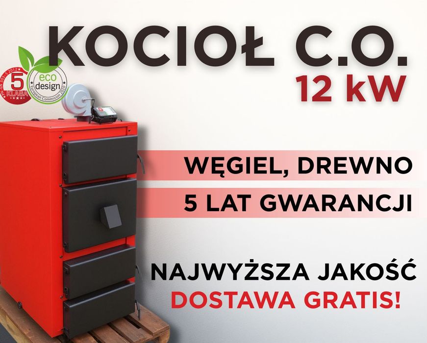Kotły Kocioł 12kW na Drewno Węgiel - PRODUCENT Piec Zasypowy do 130m2