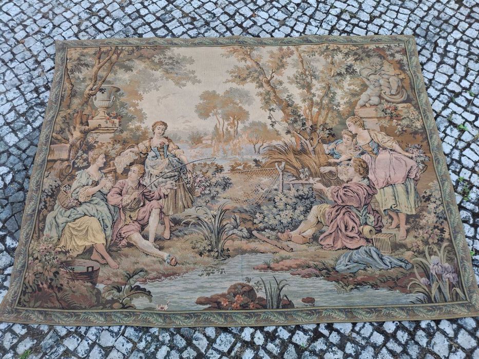 Grande tapeçaria Vintage estilo Gobelin/ Aubusson (176×133 cm)