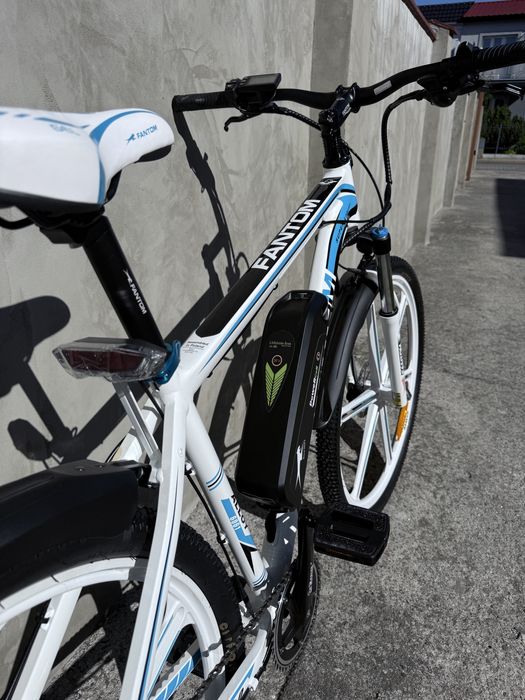 Rower elektryczny MTB biało niebieski 14Ah, bateria LG, napęd Shimano