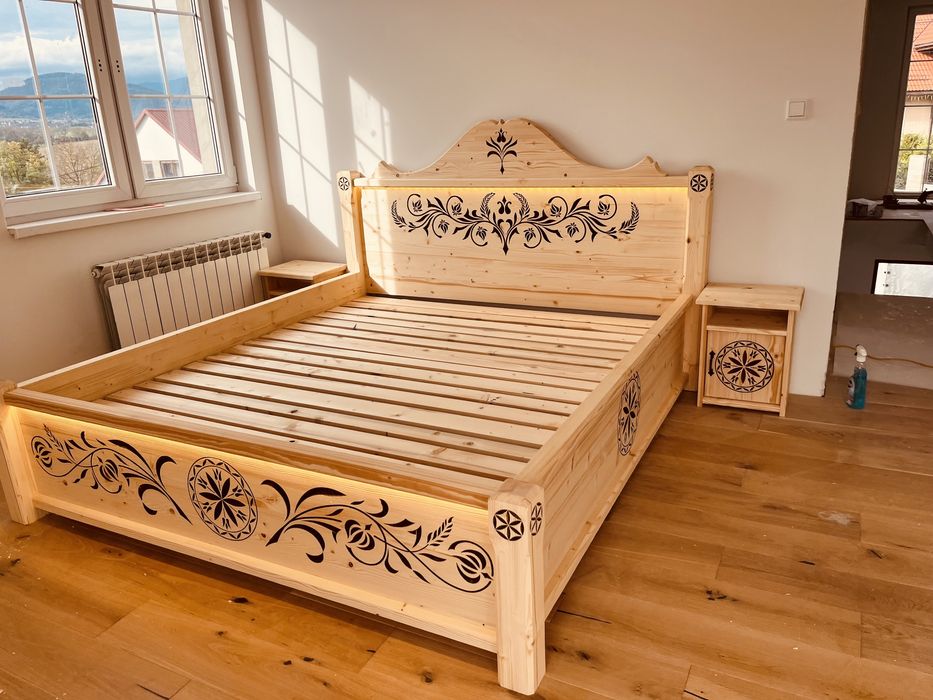 Łóżko lite drewniane góralskie
