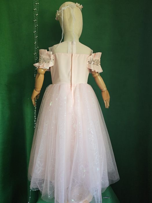 Дитяча рожева пишна довга ошатна святкова сукня нарядное платье