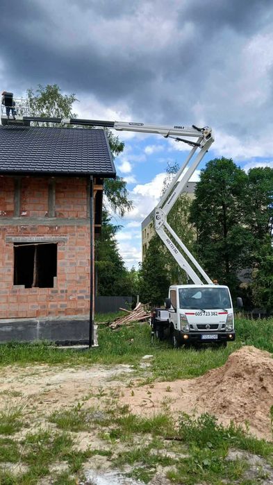 Wynajem zwyżka podnośnik koszowy 22m. Żuraw dzwig dekarski 24m-800kg