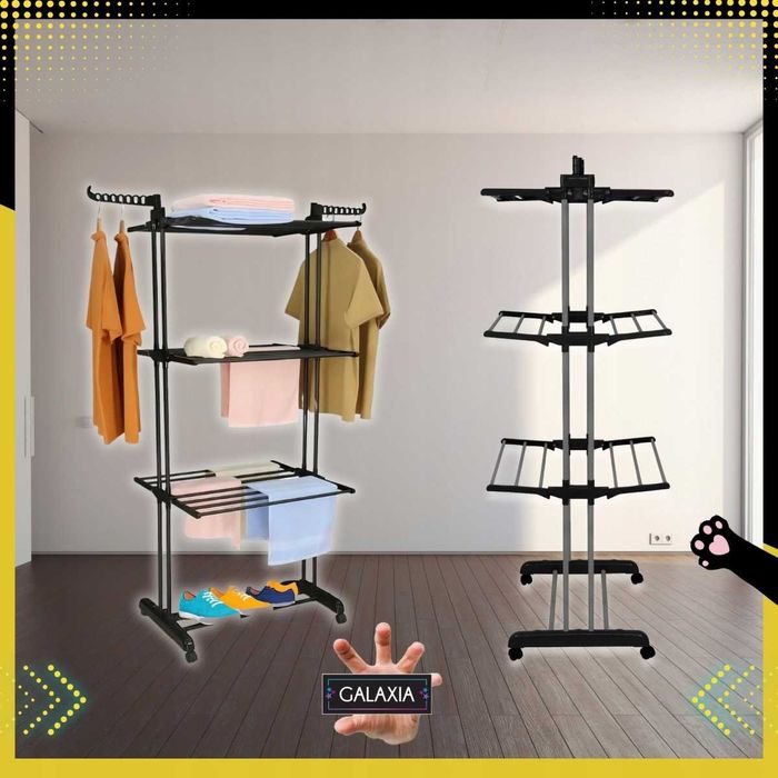 suszarka na pranie stojąca pionowa na ubrania składana czarna xxl fv