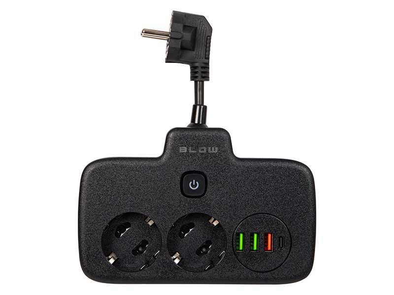 Rozgałęźnik PS-310U 3-Gniazda 3xUSB 0.1m czarny 2x1mm przedłużacz