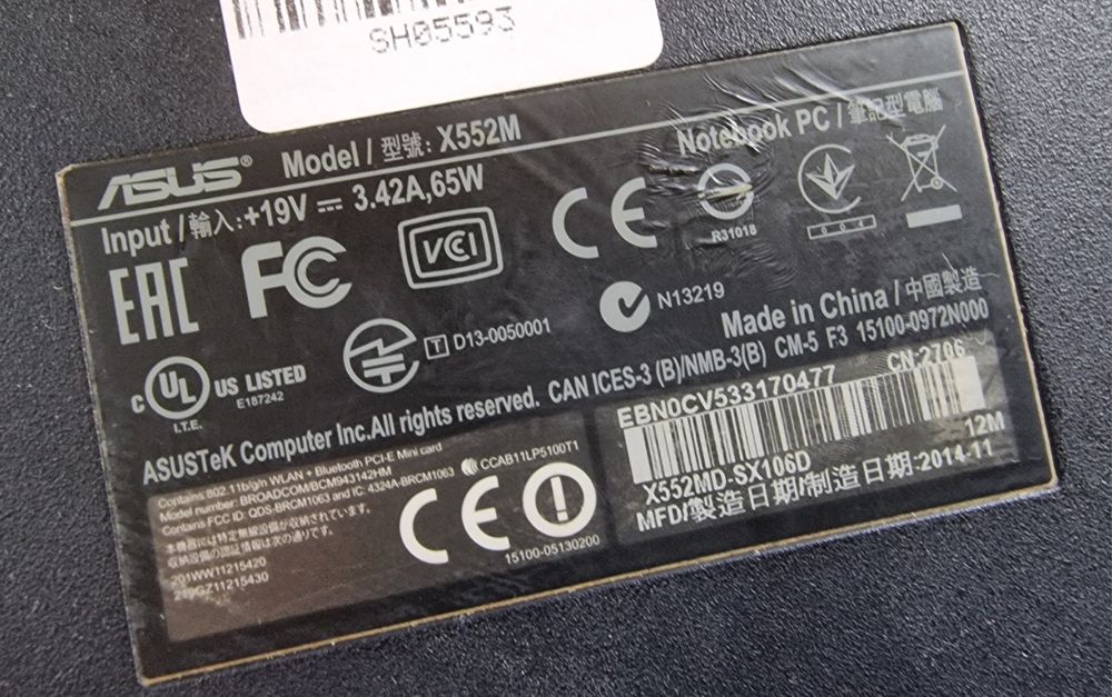 ASUS X552M Intel DDR3 4GB,HDD 1000GB, NVIDIA 820M