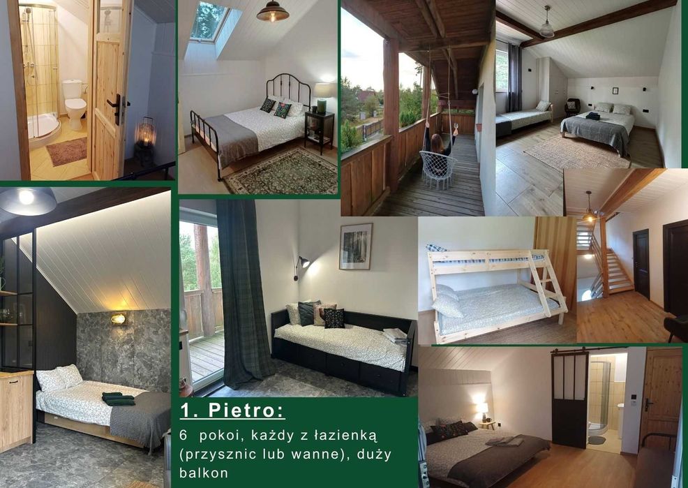 Dom na Kaszubach, 9 sypialni & 7 łazienek, sauna, w pobliżu 2 jezior