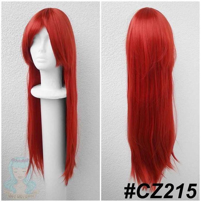 Długa czerwona prosta peruka z grzywką cosplay czerwony długi wig
