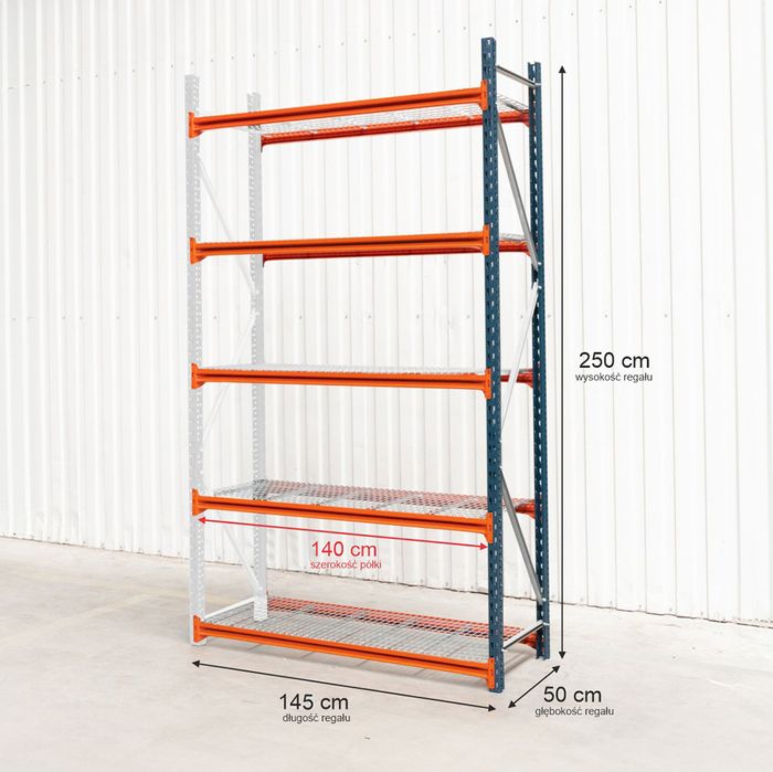 Regał magazynowy 5-półkowy MECALUX M7 250x145x50 cm moduł dostawny
