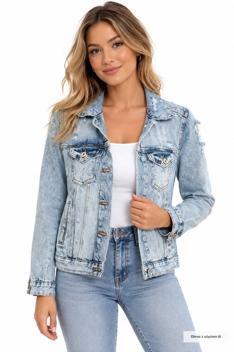 Kurtka jeansowa katana z dziurami niebieska Denim Core XS