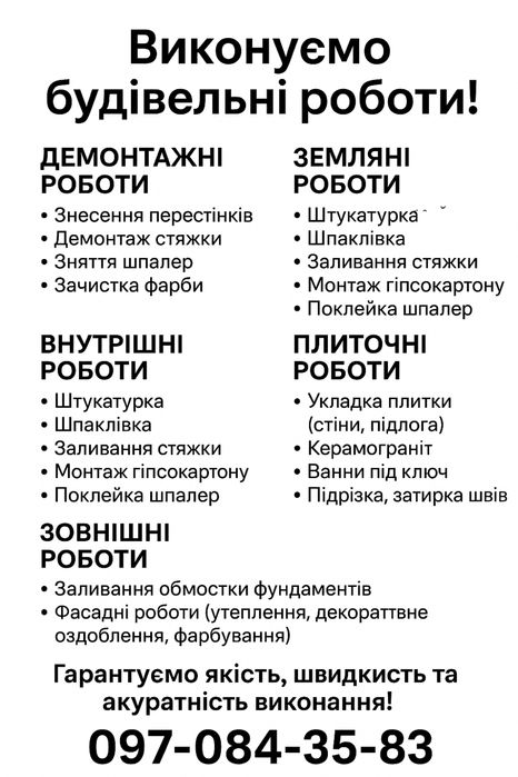 Будівельні та ремонтні роботи під ключ