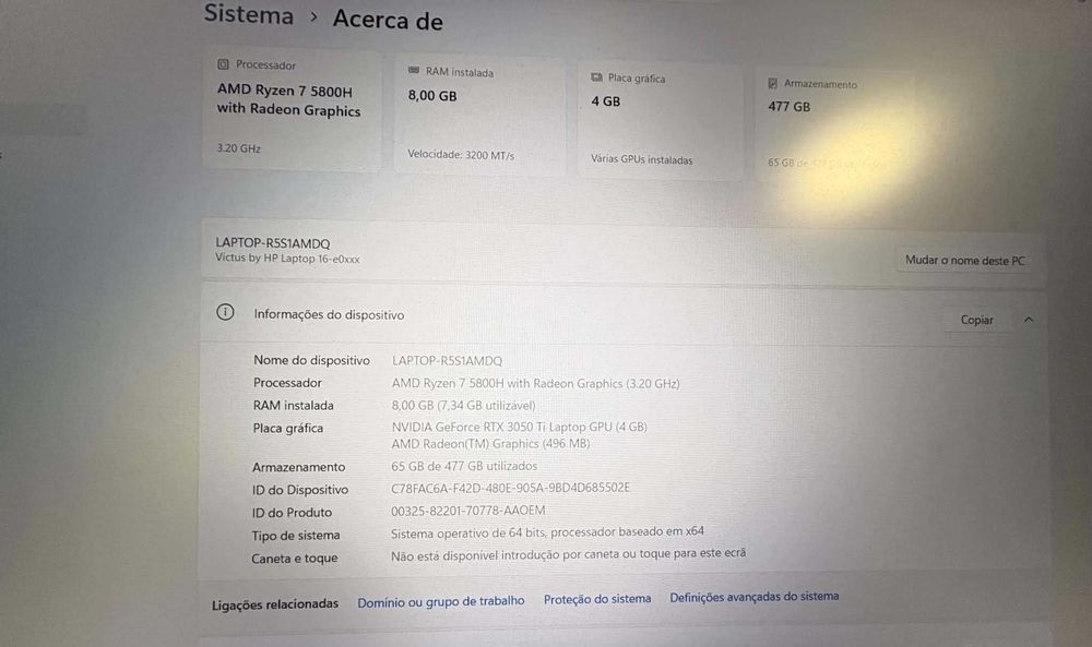 Portátil HP Victus (usado)