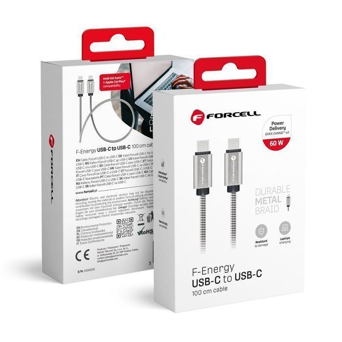 Kabel USB C do USB C Forcell F-Energy QC4.0 PD 3A 60W Metal 1 m C237