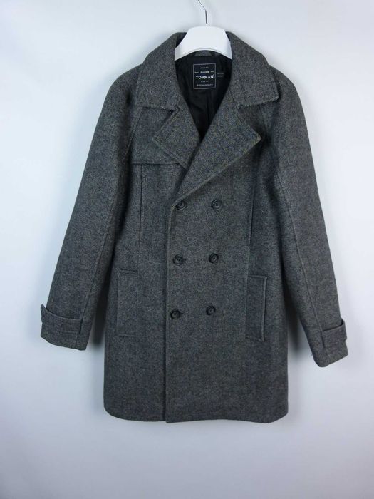 Topman elegancki płaszcz z wełną melanż / M