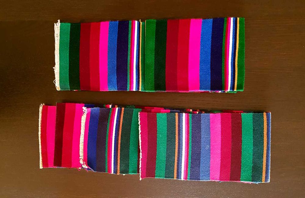 Tecidos Pangden tibetanos: 2 cintos e 3 panos de lã de Yak