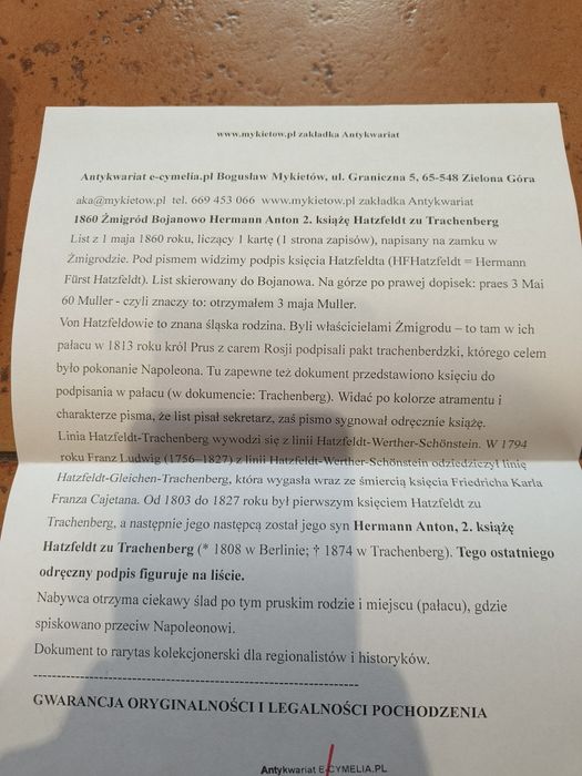 Sprzedam stary dokument