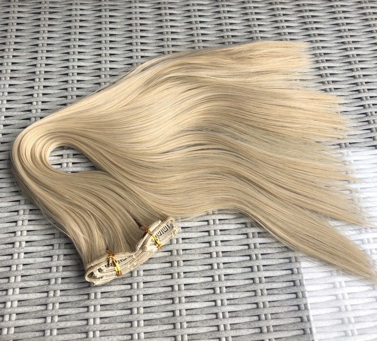 Premium Ultra włosy doczepiane, naturalny jasny blond, clip in 114.