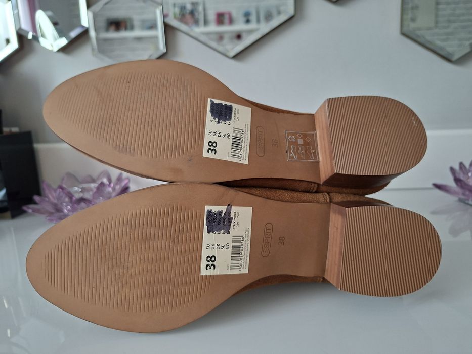 ESPRIT 38 Nowe botki zamsz skóra sztyblety Kowbojki trzewiki