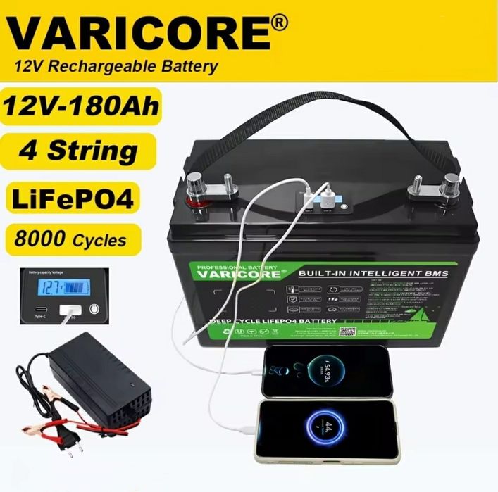 Akumulatori LifePo4 180Ah 2304Wh USB + ładowarka 10A