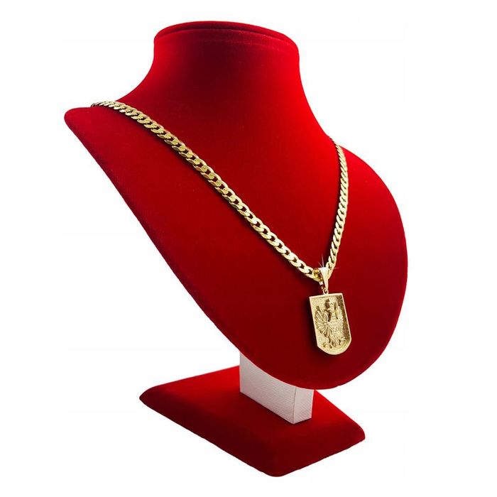 Gruby Złoty Naszyjnik Męski, Łańcuszek Pancerka + Wisiorek Orzeł, Godł