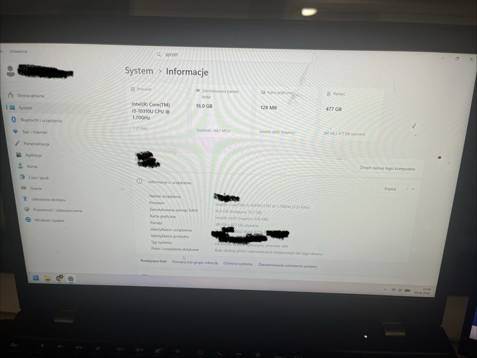 Lenovo ThinkPad L15 | i5-10310U | 16 GB RAM | 512 GB SSD | Windows 11 | Bardzo dobry stan
