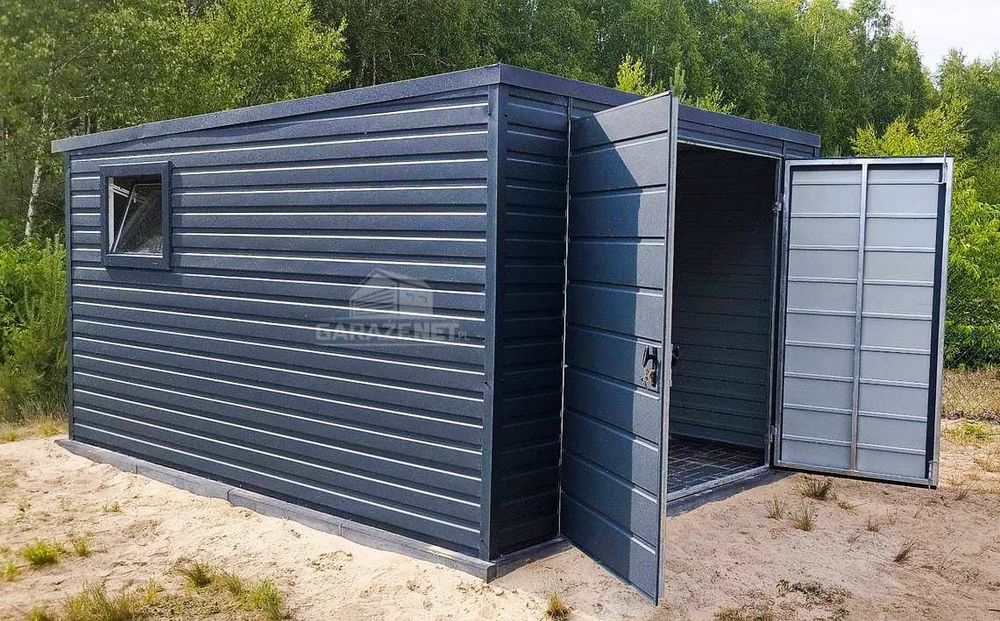 DOMEK OGRODOWY GARAŻ 3M X 4M Spad Tył Brama Okno Grafit 3X4 GB295
