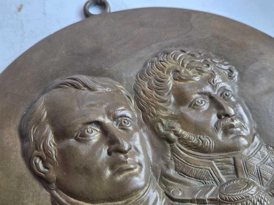 Stara plakieta Napoleon Bonaparte Książę Józef Poniatowski sygnowana 16 cm