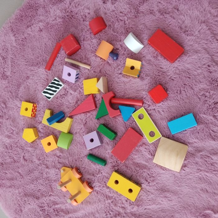 Zestaw komplet klocków drewnianych pociąg