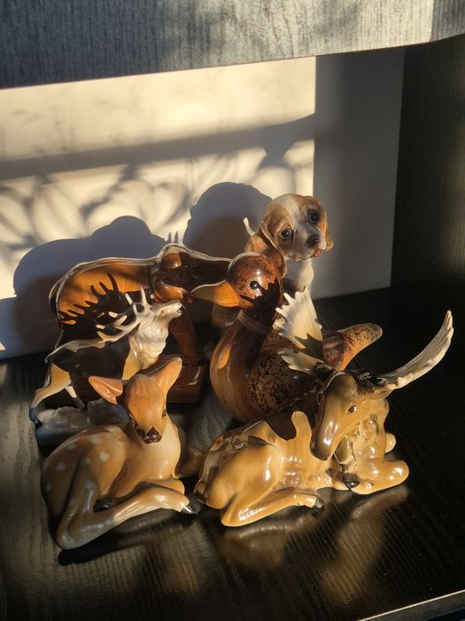 Komplet figurek PRL porcelanowe dzikie zwierzęta