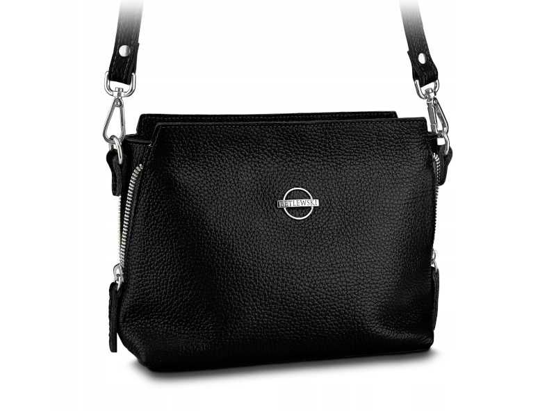 Betlewski mała listonoszka damska torebka ze skóry naturalnej czarna