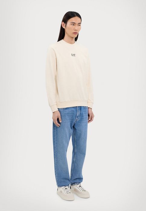 Emporio armani bawełniana bluza ecru z logo i nerką l 12da