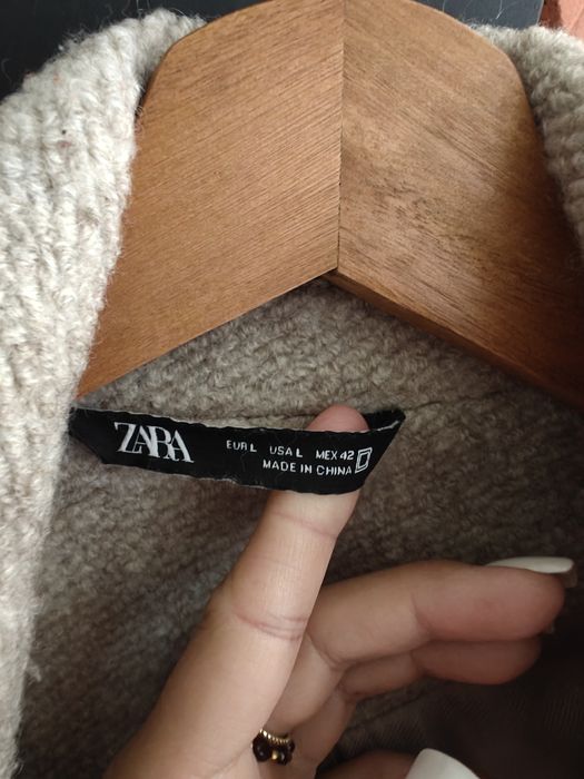 ZARA wełniany płaszcz beżowy oversize L  klasyczny długi