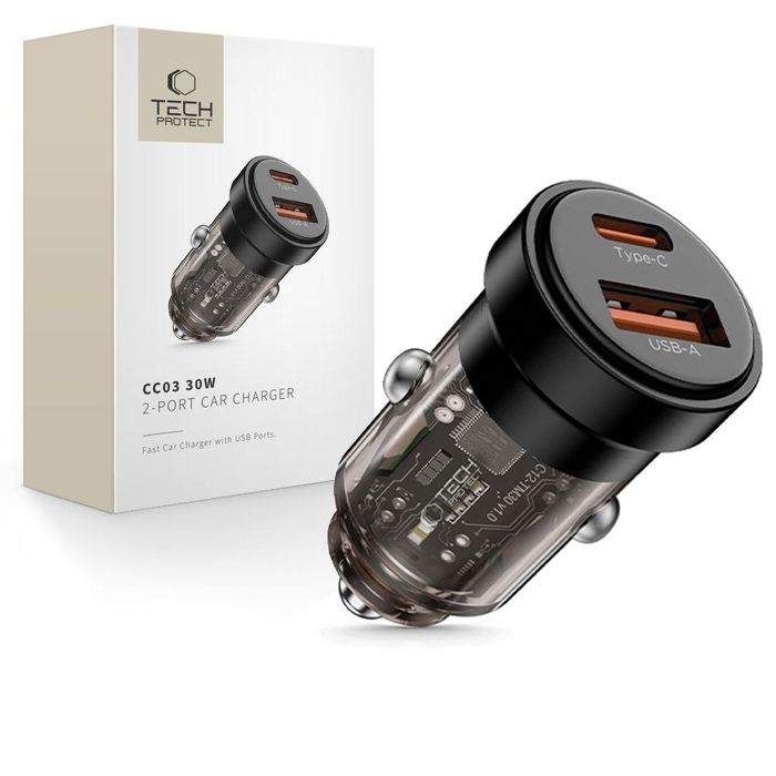 Ładowarka Samochodowa Tech-Protect CC03 2-Portowa PD 30W / QC3.0 - Czarna