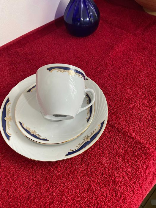Eleganckie Trio Porcelanowe ROYAL P.X.A. Kobalt i Złoto - Stan Idealny
