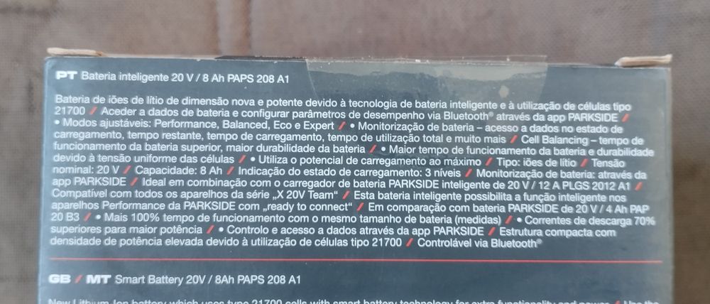 Bateria 8Ah Parkside Performance 20V nova