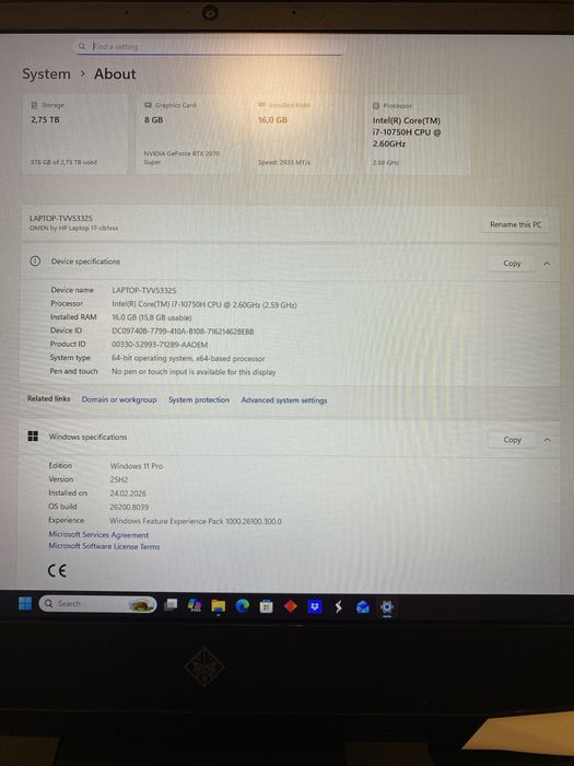 HP Omen 17 RTX 2070 super i7-10750H 16GB RAM чудовий стан