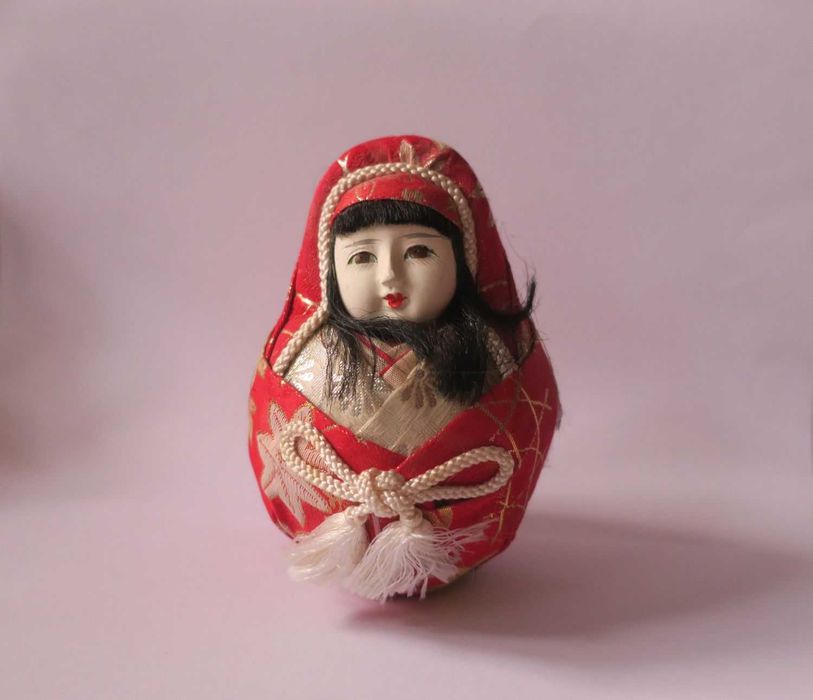 Vintage tradycyjna japońska lalka Hime Daruma ręcznie robiona