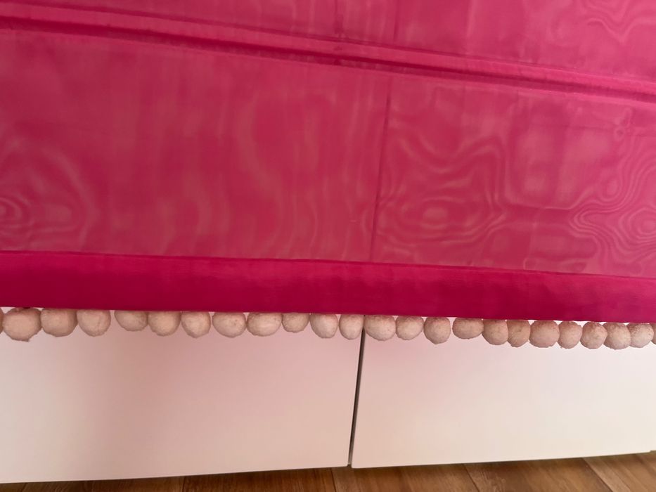 Calha e cortinado japonês rosa fucsia + cortinados laterais, almofada